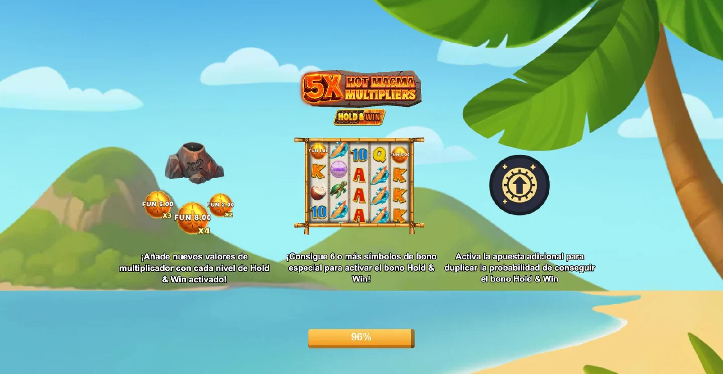 Pantalla de bienvenida del juego en español, con los tres avisos sobre multiplicadores, símbolos de bono y apuesta adicional